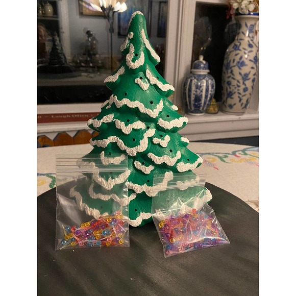 Handmade Ceramic Christmas Tree, Bright Matte Green with White Snow Accents - Picture 11 of 12